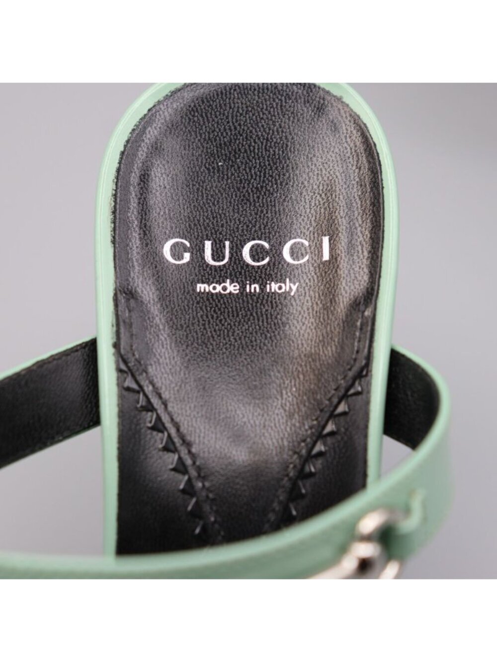 Gucci Regent Pacific Green Leather Slim Horsebit Sandals 38.5 8.5 Square Toe - Picture 2 of 14